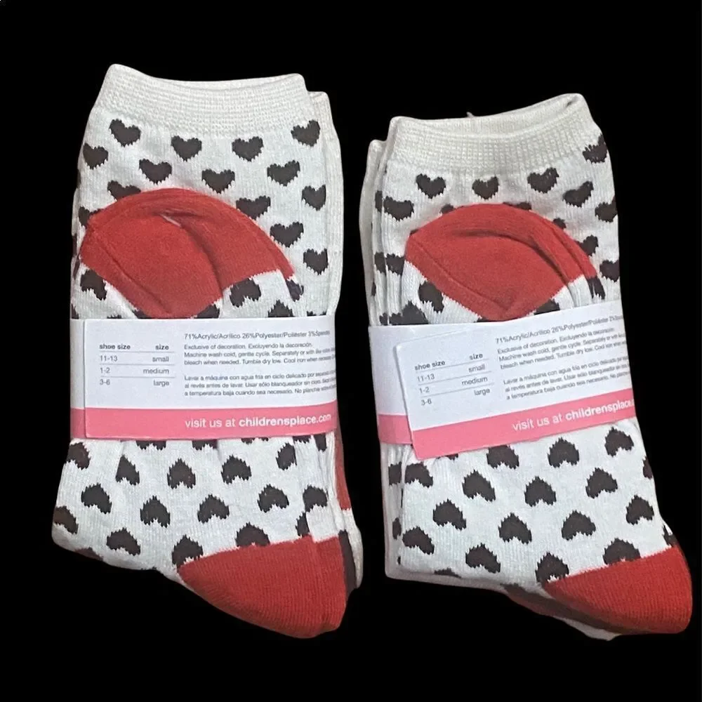 TWO Cute NEW WITH TAGS THE CHILDRENS PLACE‎ GIRLS CREW SOCKS SIZE 11-13 small